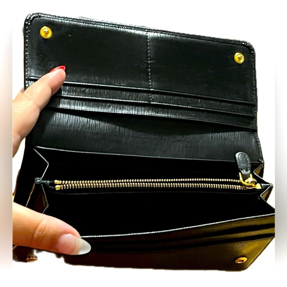 PRADA Milano Saffiano Leather Long Cont.Wallet, Blk/Gold Hardware no card case - Picture 8 of 12